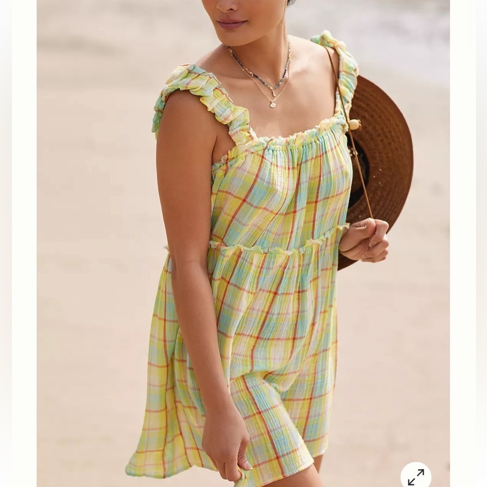 Summer Plaid Ruffle-Strap Sundress - Yellow Green
